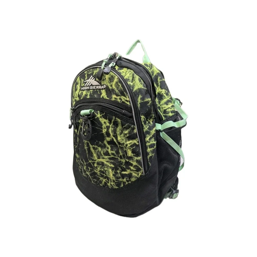 High Sierra Backpack Green Black Lightning Pattern School Hiking Daypack Bag